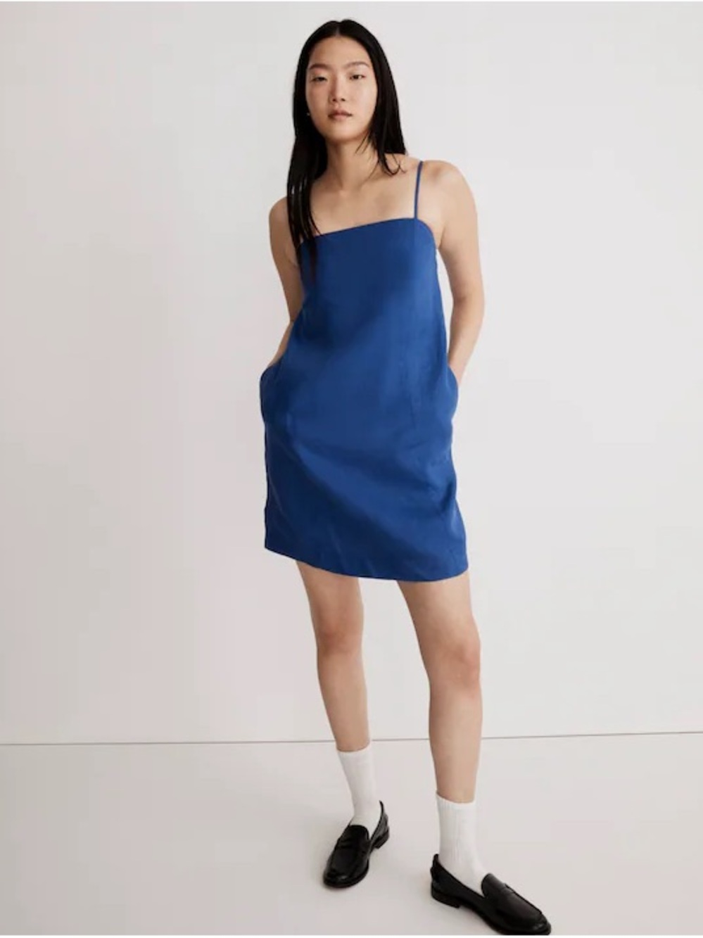Madewell Women’s 100% Linen Goldie Mini Navy Blue Size 6 Sundress